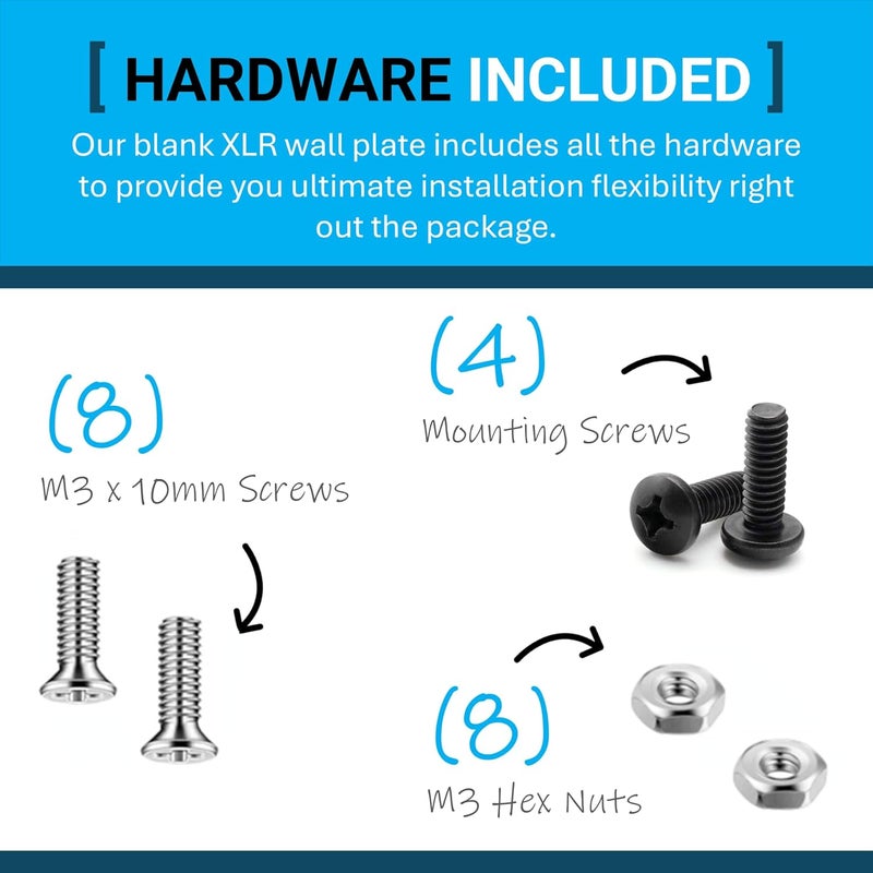 DIYTECH XLR Wall Plate Blank and XLR Panel Combo - Perfect for Professional Audio Setups in Studios, Theaters, and Conference Rooms - Easy to Install and Durable Design (4 Port Black) - Image 3